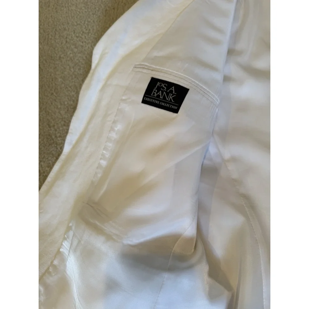 Jos A Bank 43L White Linen Blend Mens Blazer Suit Jacket Sport Coat Spring Beach - Picture 3 of 14